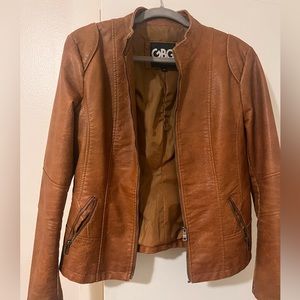 GBG (Guess LA) Faux Leather Tan jacket. Fitted jacket. Size L.